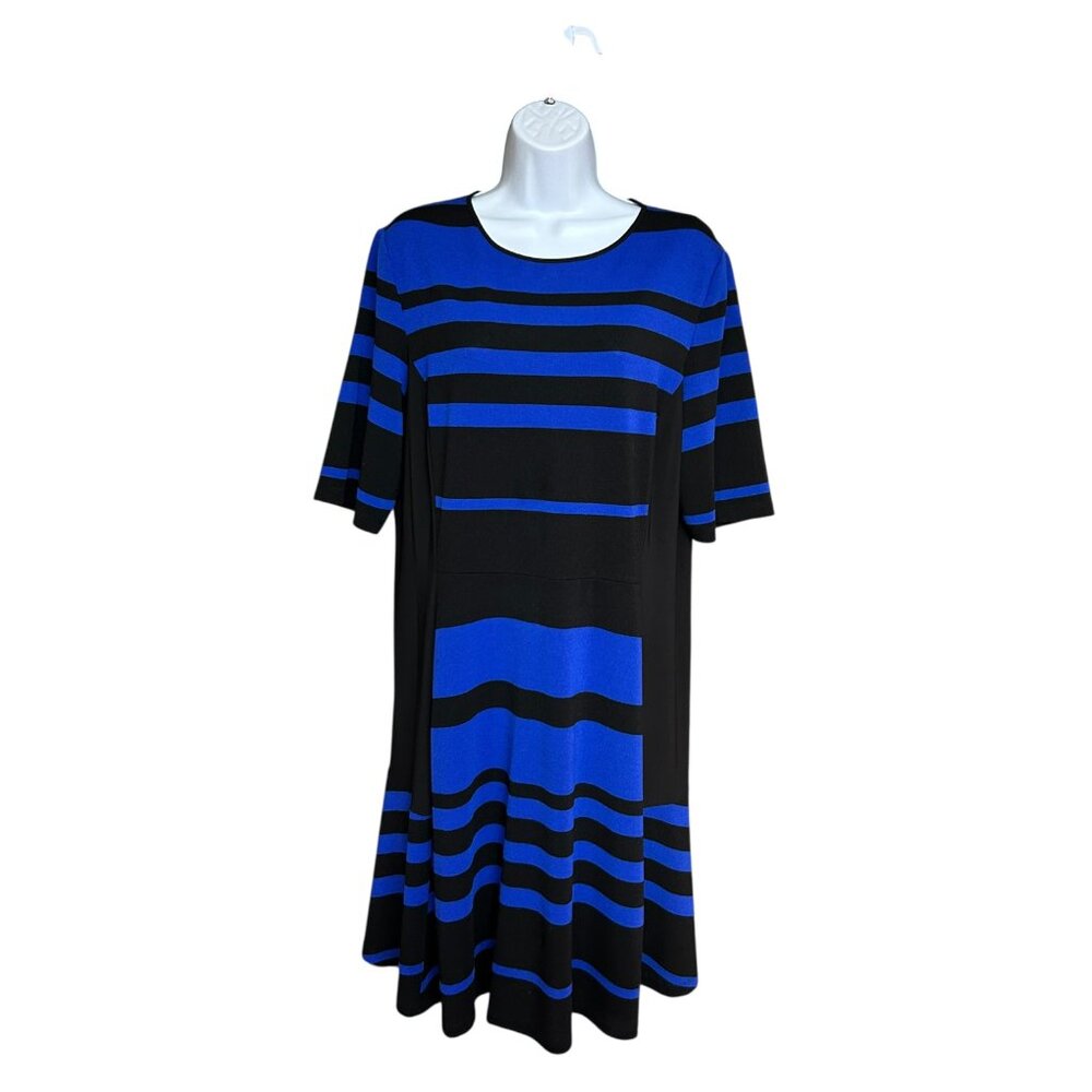 Gabby Skye Bold Blue Black Stripe Career Dress Size 8